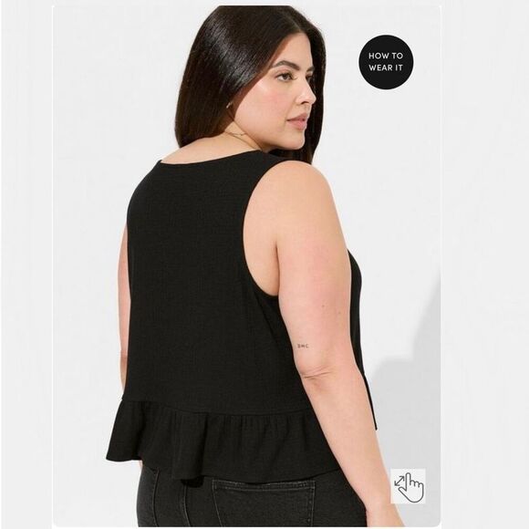 Torrid Black Texture Knit High Neck Ruffle Crop Top Sz 2X - Picture 6 of 8